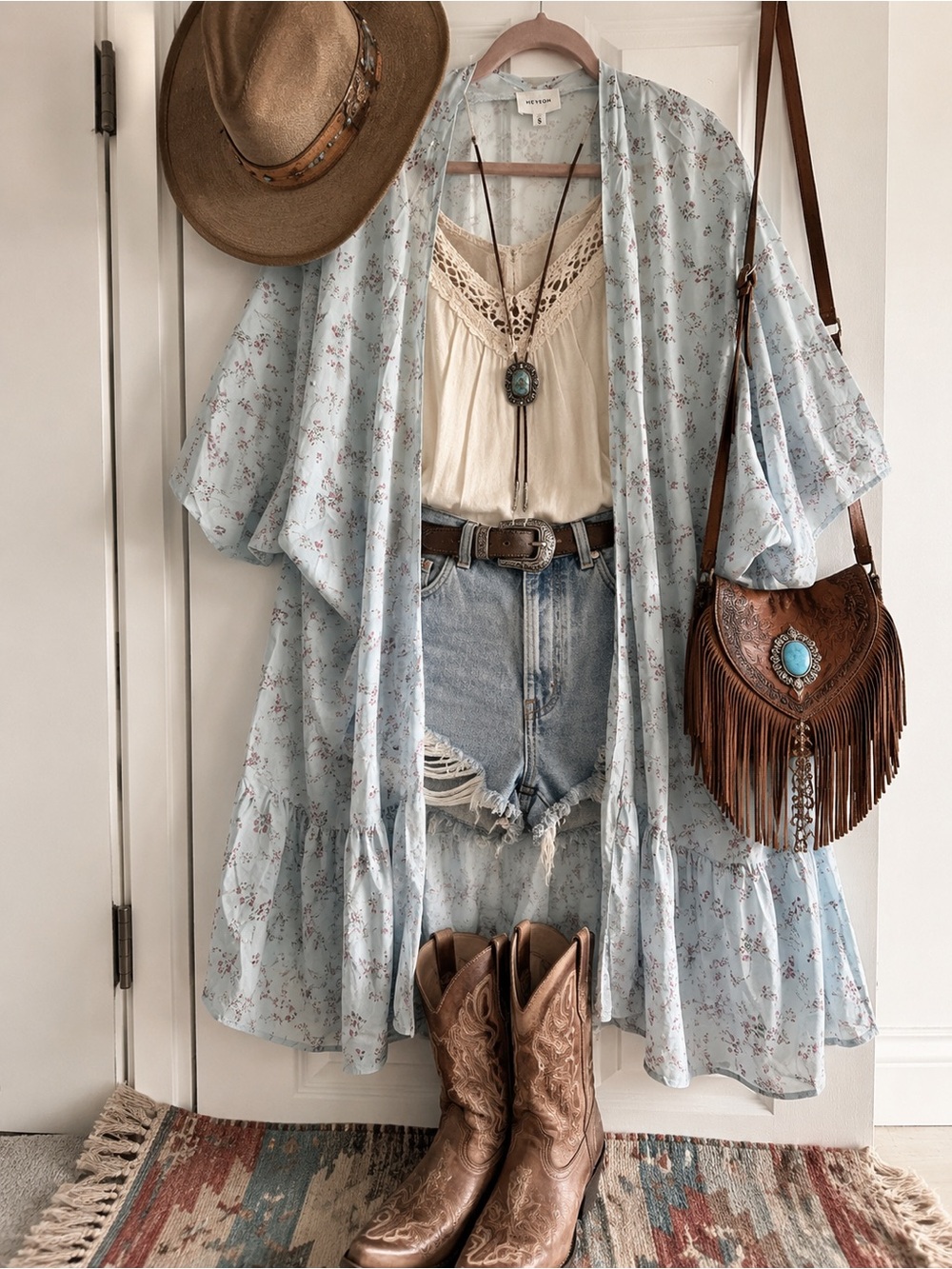 NWT Heyson Floral Open Front Kimono Cardigan Ruffle Hem Small